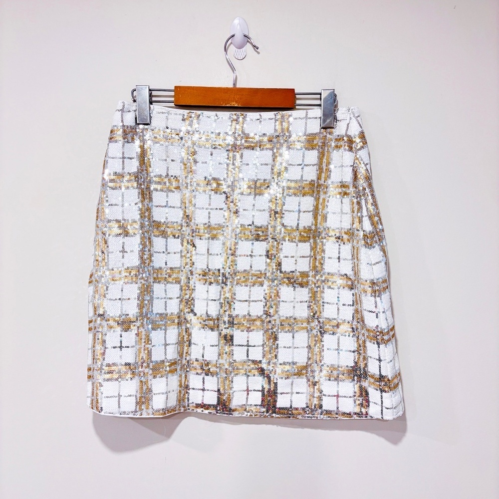 ANONYME‎ DESIGNERS Stella Cecile Gold and White Sequin Skirt